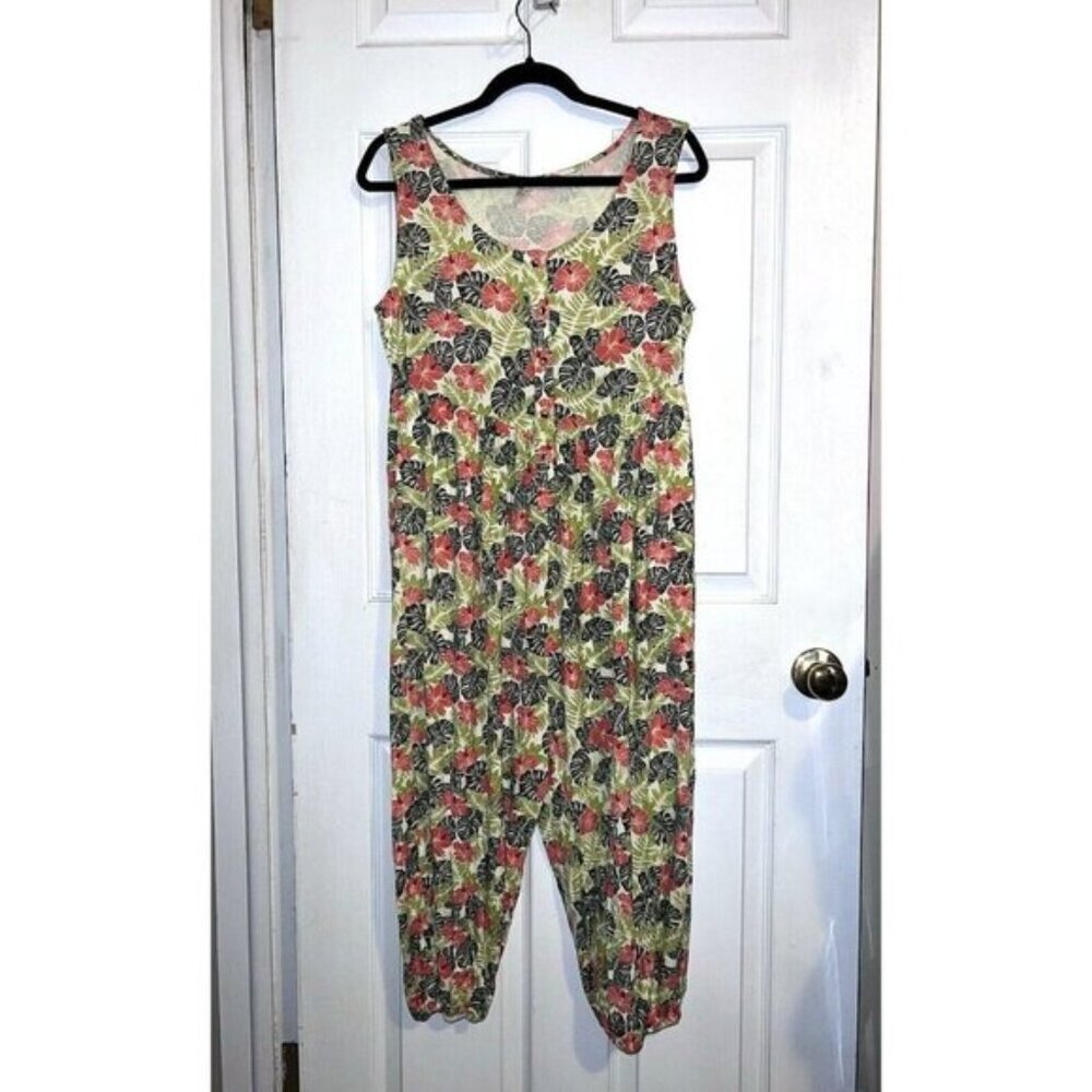 KATE QUINN Womens Jumpsuit  StretchTropical Print Sleeveless Button Front